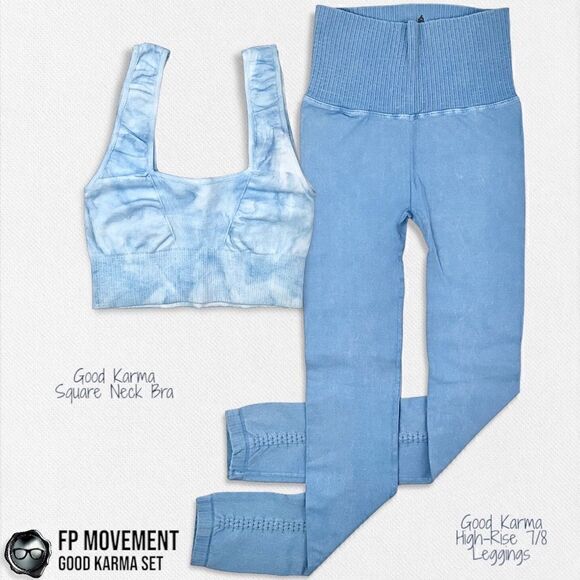 FP MOVEMENT GOOD KARMA SET: TIE DYED SQUARE NECK BRA + HIGH-RISE LEGGINGS M/L - Picture 1 of 13